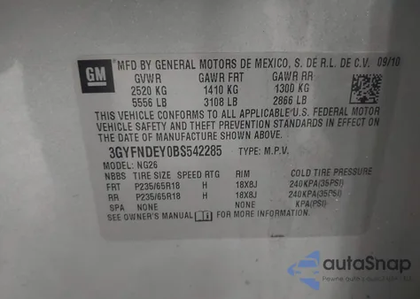 2011 Cadillac Srx Luxury Collection from USA, damaged, VIN 3GYFNDEY0BS542285